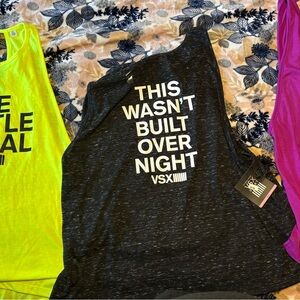 VSX Black Heather Graphic Workout Tank with White Slogan